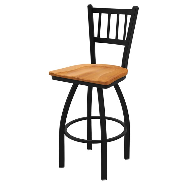 25" Swivel Counter Stool, Black Wrinkle, Med Maple Seat